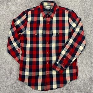 Abercrombie Fitch Shirt Mens Medium Red Check Plaid Flannel Button Down Collar